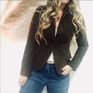 J CREW Chocolate Olive Brown Button Down Felt Riding Jacket Blazer S Houndstooth